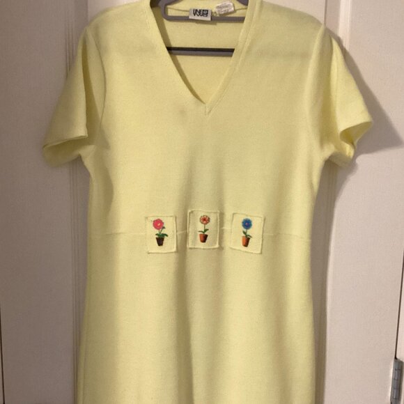 Line Two Womens Yellow Knitted Maxi Long Shift Dress Size M Short Sleeve Pull-on - Picture 3 of 9